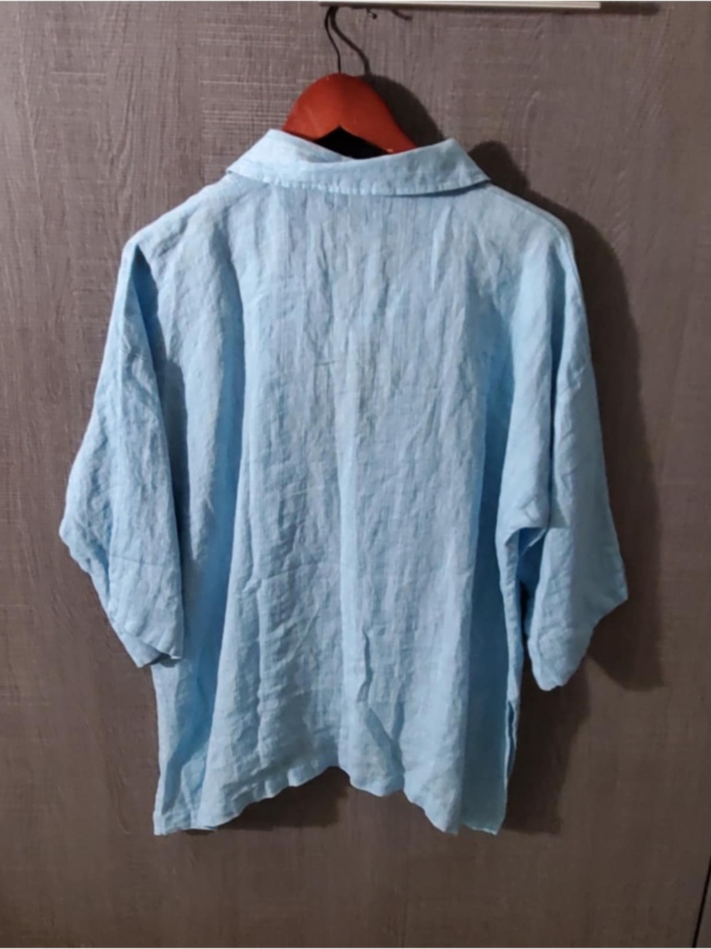 Flax Artful Blouse Linen Aqua Blue Button 3/4 Sleeve Ladgenlook MEDIUM - Picture 7 of 10